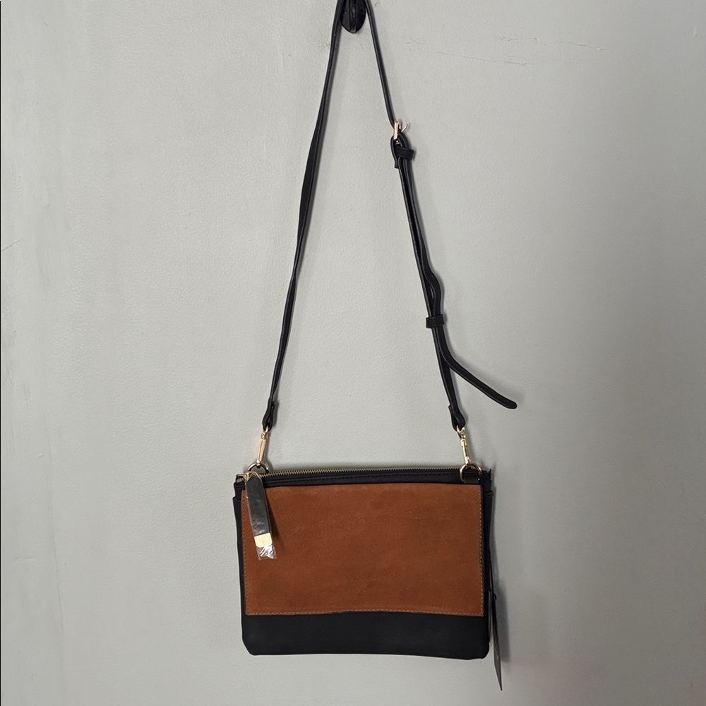 NWT Moda Luxe Reagan Crossbody Black|Camel Vegan Leather|Suede Women's Bag - Picture 2 of 6